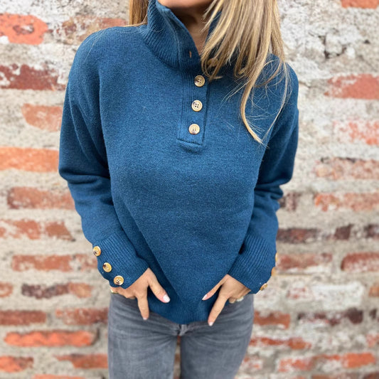 Stand Collar Buttons Casual Loose Sweater