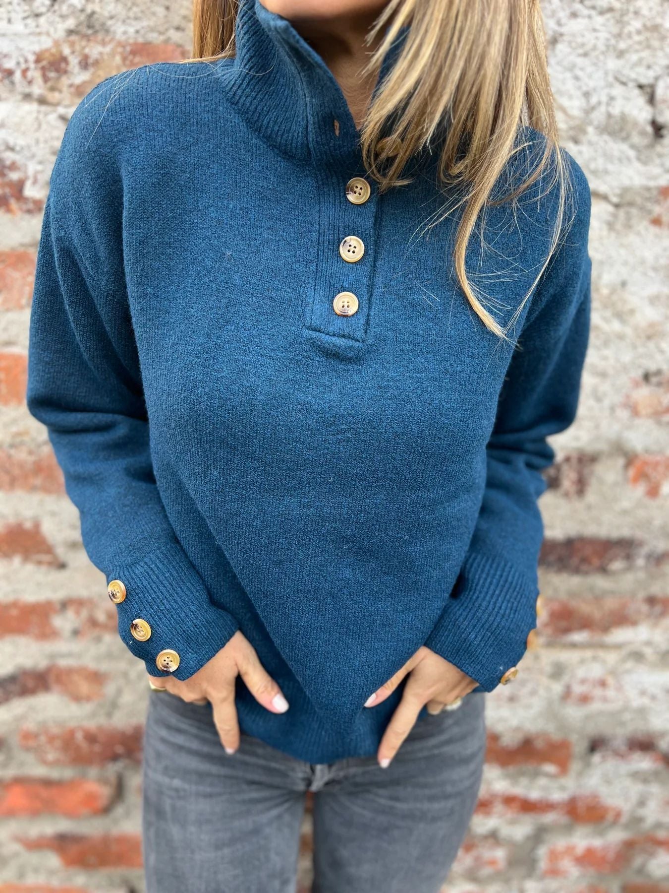 Stand Collar Buttons Casual Loose Sweater