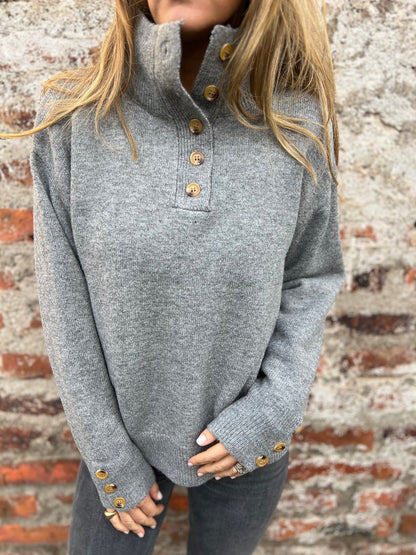 Stand Collar Buttons Casual Loose Sweater