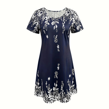 Women's Summer Boho Dress Vintage Floral Print Short Sleeve T-Shirt Sundress Beach Casual Dress