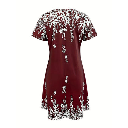 Women's Summer Boho Dress Vintage Floral Print Short Sleeve T-Shirt Sundress Beach Casual Dress